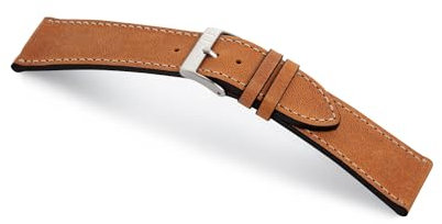 MANUFAKTURWERK Uhrenarmband HOHELUFT | Leder | für Damen und Herren | Silberne Schließe, Größe:M (Standard). 18/16 mm, Farbe:Cognac
