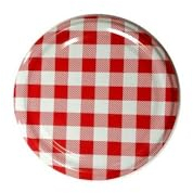 10 X JAM JAR CAP LIDS TWIST OFF/ 82mm. IDEAL FOR ANY TYPE OF PRESERVES,HONEY,JAM,MARMALADE,CHYTNEYS,THE LIDS ARE ACID PROOF, (Gingham Red)