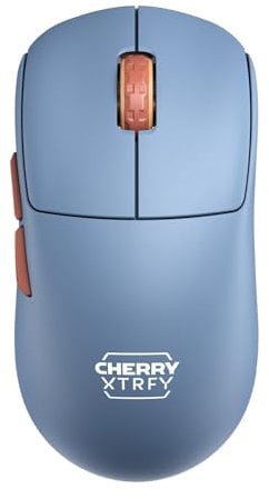 CHERRY XTRFY M68 Wireless, souris de gaming ultralégère, sans fil, 2,4 GHz, optimisée pour l'esport, forme symétrique avec front particulièrement plat, bleue
