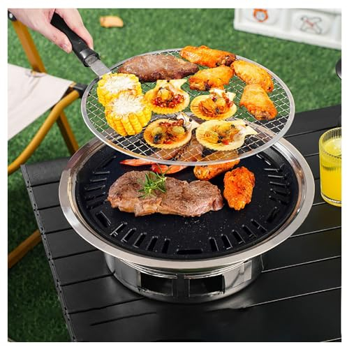 Primst BBQ Charcoal Grill 13.8 inches, Camping Barbecue Grill, Non-stick Stainless Steel Korean Charcoal Grill for Outdoors Camping Picnic and Party Cooking