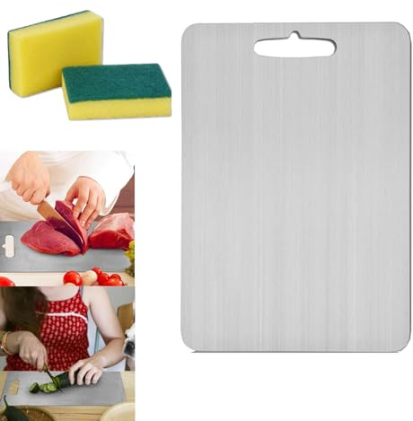 Taima - Tagliere in titanio taimatitanio, in acciaio inossidabile 304, double-face, per uso alimentare, ispessito, per carne, frutta e verdura (XL, 30 x 46 cm)