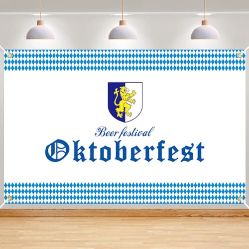 Goldenland Oktoberfest Banner Deko, 180 x 110CM Bayerisches Oktoberfest Party Banner Deko, Oktoberfest Dekoration, Foto Accessoires zum Aufhängen für Indoor Outdoor Oktoberfest Bierzelten Indigo