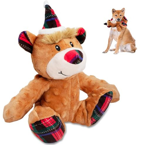 CHAWONER Quietschendes Hundespielzeug Weihnachten, Interaktives Hunde,Plüsch Kauer Weihnachts Bär für Welpen, kleine, mittelgroße und große Hunde