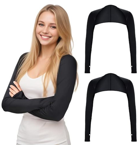 Yolev 2 Piece UV Protection Shawl Arm Sleeve Cooling Shawl Arm Sleeve with Finger Hole Sun Protection Cooler Shrug Arms Wrap (Black)