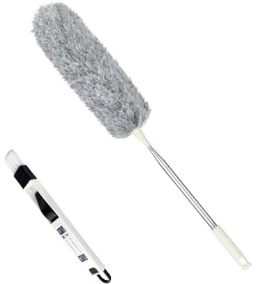 SUPPLIIONLINE Microfiber Duster with 2-in-1 Window Gap Slot Cleaner, Extendable Bendable Head, Includes Small Dustpan and Brush, Perfect for High Ceilings, Ceiling Fans, Cars, Blinds & keyboards