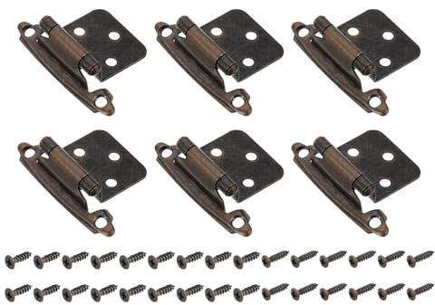sourcing map Cabinet Inset Hinges, 6Pcs 1/2 Overlay Semi-Concealed Face Mount Self-Closing Hinges, Red Bronze