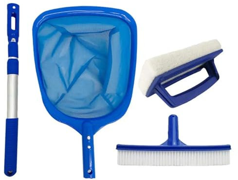 BUUNHI Kit Limpieza Piscina Kit de Limpieza de Piscinas de 4 Piezas Herramientas para Piscinas Equipo de Limpieza de Piscinas Cepillo para Piscinas Red para Skimmer de Piscina Maintenance Kit
