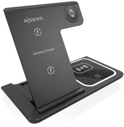 AISENS Kabelloses USB-C-Ladegerät, 3-in-1, 15 W, für Apple Watch, mit Ladehülle, Weiß