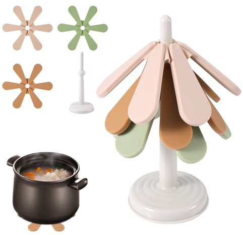 3pcs Tree Shaped Trivet, 3 Layers+1 Stand Silicone Trivets for Hot Dishes Stackable Potholders for Countertop Christmas Tree Shape Pad Table Mat Decorative Coasters for Kitchen