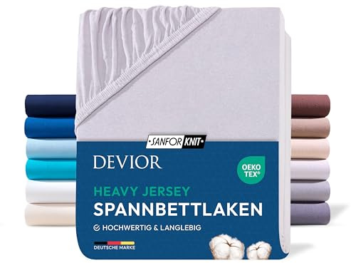 Devior Heavy Jersey Spannbettlaken 180x200cm - 200x200cm, 100% Baumwolle, Split Topper bis 10cm, Silber – 160 g/m² Anti-Statisches, atmungsaktives Bettlaken mit Einlaufschutz, Matratzenbezug