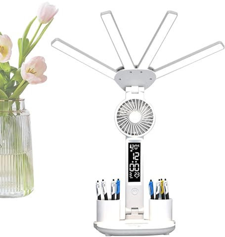 Ziabxhn Desk Lamp LED Dimmable | Desk Lamp with Fan | LED Desk Lamp Dimmable with USB Charging Port | Portable LED Desk Lamp | Foldable Table Lamp for College Dorm & Home