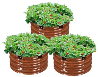 VEVOR Letto da Giardino Rialzato in Metallo 3 Pezzi Fioriera Zincata per Esterni Fondo Aperto, Set di Letto Rialzato Rotondo per Giardinaggio Verdure Fiori Erbe Aromatiche Piante Ф590 x 265 mm