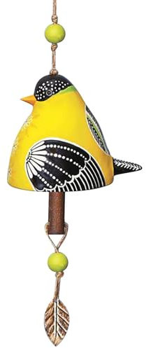 Bird Song Bell Wind Chime, Ceramic Cardinal Fashion Hanging Windchimes for Rustic Music Garden Backyard Church Decoration Porch Outside Outdoor Festival Memorial Gift Witness Friendship (Yellow)