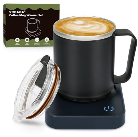VOBAGA Coffee Mug Warmer Set with Auto Shut Off, Come with 15 oz Coffee Mug, 3 Temperature Setting Coffee Cup Warmer & Portable Candle Warmer for Home Office Desk Accessories