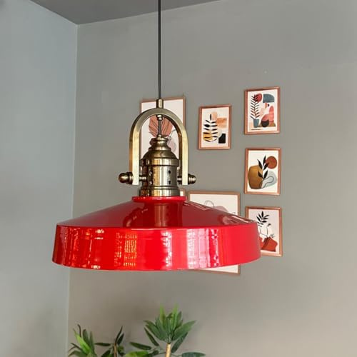 bamyum Ace-Finke Hängelampe Esstich Ø40 cm, Pendelleuchte Vintage Industrial aus Metall E27, Wohnzimmerlampe Hängend, Wohnzimmer, Küchenlampe Rot