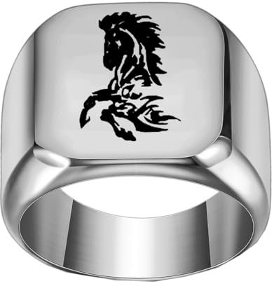 PAURO Herren Edelstahl Quadratischer Jahrgang Tier Herrschsüchtig Pferd Punk Ring Silber Größe 60 (19.1)