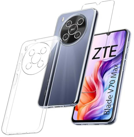 MIBZOR 2 in 1 Klar Hülle Kompatibel mit ZTE Blade V70 Max (6.9) | 1 Handyhülle und 1 Stück Schutzglas Panzerglas, Durchsichtige Schutzhülle Weich Silikon Flexibel TPU Tasche Case