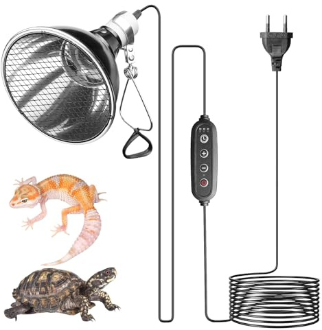 Reptilien Wärmelampe Terrarium, Keramischer Lampenfassung E27 mit Dimmer&Zeitschaltuhr AC220-240V E27 Reptilien Terrarium Lampe 200W Terrarium Wärmelampe für Infrarot, UVA UVB Lampen(Keine Glühbirne)