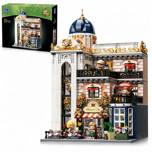 PANTASY Blossom Café - Set di edifici modulari a 3 piani, punto di riferimento europeo in serra con caffè, galleria d'arte e atrio floreale, kit di modelli di architettura da collezione per adulti