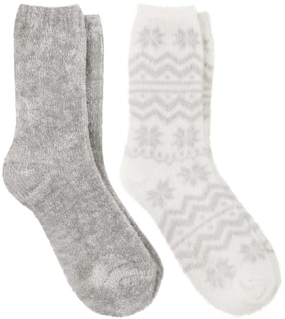 totes toasties® Ladies Fair Isle & Chenille Supersoft Bed Socks (Twin Pack)