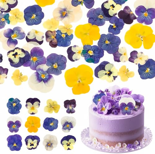 40 Stück 8 Arten natürlich getrockneteGepresste, Essbare Blumen Dekorieren von Kuchenaufsätzen – Mix aus dreifarbigen Viola Cocktails, DIY-Kunsthandwerk Nagel Anhänger Scrapbooking-Dekorationen