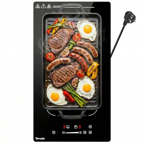 Topwish Plaque Induction 2 feux con zonas flexibles,Placa de inducción 30cm | avec Booster, 9 Niveaux, Timer, Sécurité Enfant, Arrêt automatique, Maintien au chaud, 3500W