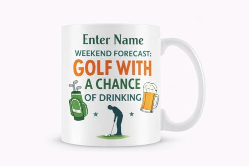 Vacso Trading Personalised Golf Mug | Funny Golf Mug | Weekend Forecast Golf Mug | Custom Name Golf Gift | Golfer Gift | Golf Lover Present | Beer & Golf