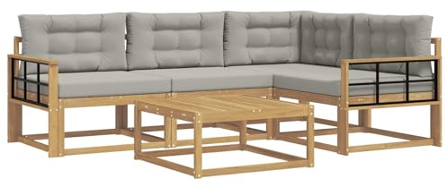 vidaXL Outdoor-Sofagarnitur 5 pcs Weiß und Hellgrau 79 x 79 x 37 cm, Akazienholz Sofa, modernes Outdoor-Möbel, stylische Sectional-Garnitur, wetterfeste Terrasse, Garten Sitzgruppe
