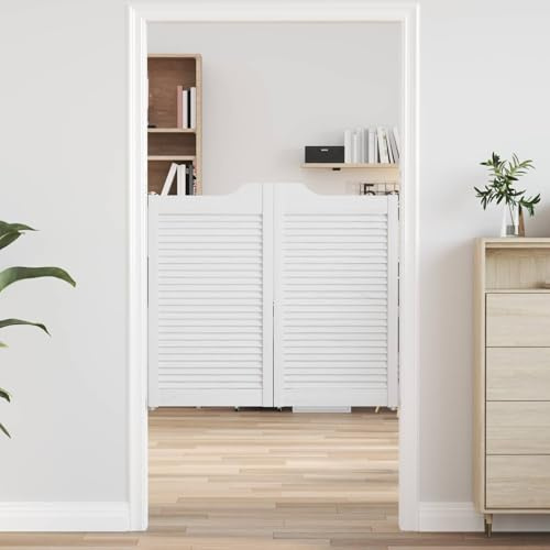 Tonture 2 porte a battente in legno di pino massiccio bianco, 100 x 90 cm, design a lamelle, 2 paia di porte da salone con struttura stabile, per separazione e circolazione dell'aria