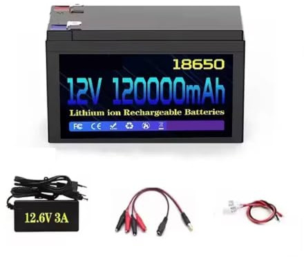 Batteria Al Litio 12V 120Ah 120Ah Integrata Ad Alta Corrente 30A BMS Batteria for Veicoli Elettrici + Caricabatterie 12,6V(12V 120000mAh)