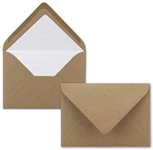 25x Kraft-Papier Brief-Umschläge sandbraun gefüttert - DIN C6 - weißes Seidenfutter - Nassklebung ohne Fenster - 114 x 162 mm - Recycling Umschläge - Serie UmWelt