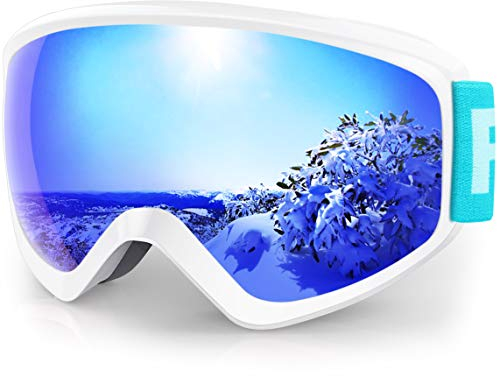 Findway K3 Skibrille Snowboardbrille kinder - Ski Snowboard Brille Brillenträger Schneebrille Verspiegelt für kinder Jungen und Mädchen 3 4 5 6 7 8 9 10 11 12 Jahre OTG Anti-UV Anti-Fog (Blau)