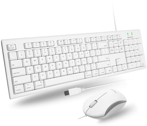 Macally Full Size USB Wired Mac Keyboard and Mouse Combo - Compatible Ergonomic Apple Keyboard and Mouse with Mac Shortcuts and Number Keypad for Mac Mini Pro, iMac Computer, MacBook Pro Air Laptops
