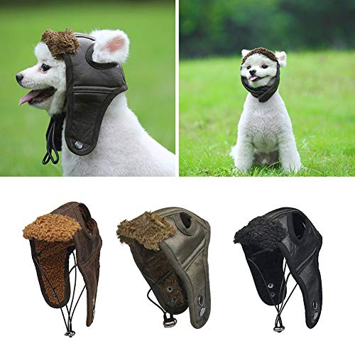 Catkoo Hundezubehör, Vintage-Haustier Hund Welpen Winter Warm Fliegermütze Schutz Cosplay Kostüm Hut – Coffee L