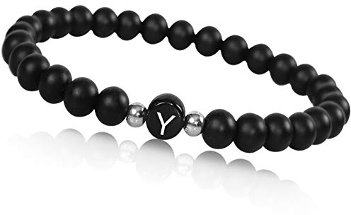 HLenyoy Armband mit Buchstabe Perlenarmband für Pärchen Onyx Partnerarmband für Beste Freundin Paar Valentinstag (Y)