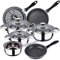 Bateria de cocina 7 piezas SAN IGNACIO Faro, acero inoxidable, con juego sartenes (18/20/24 cm) MAGEFESA K2 Gransasso en acero esmaltado