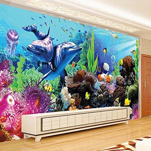 ZAPVI Fototapete 3D Tapete Wandbild Unterwasser & Fische Wandgemälde Im Hintergrund Foto Tapete 3D Effekt Wandtapete Vliestapete Wandbilder Wanddeko Tapeten Größe:W200CMxH140CM