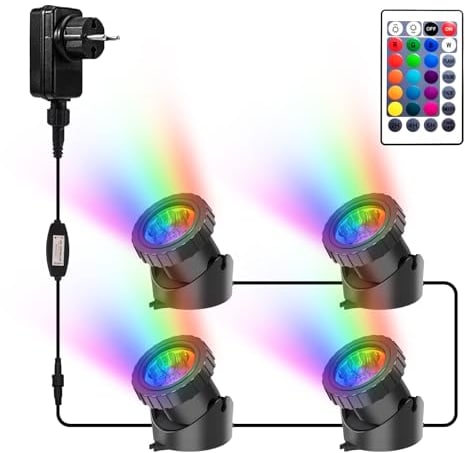 NATPOW Teichbeleuchtung LED Unterwasser, Unterwasserbeleuchtung RGB Unterwasser Teichlicht mit Bluetooth APP Fernbedienung, IP68 wasserdicht, Gartenbeleuchtung für Garten, Patio, Baum(4 in 1)