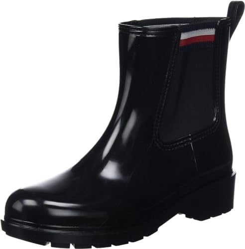 Tommy Hilfiger Stivali in Gomma Donna Corporate Elastic Rainboot Mezza Altezza, Nero (Black), 39 EU