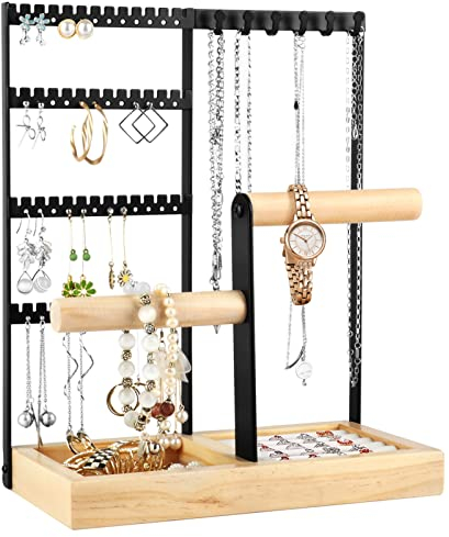 Fenghome Schmuckständer, Mehrschichtige Schmuckhalter Kettenhalter kettenständer Ohrringhalter Ohrring Aufbewahrung für Ringe Ohrringe Armbänder Uhren und Accessoires (Schwarz)