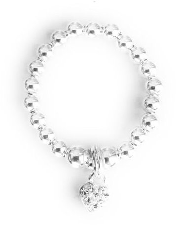 Sterling Silver 925 Beaded Stretch Mini Crystal CZ Heart Charm Ring
