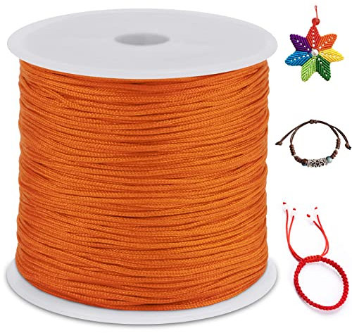LEREATI Nylonschnur 0.8mm x 100m Nylonfaden Nylon Perlenschnur Satinkordel, Makramee Schnur Nylonschnur für Armbänder Perlen Auffädeln Halskette Schmuckherstellung DIY Handwerk (Orange)