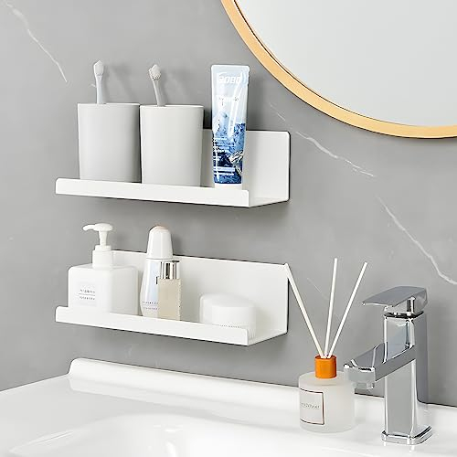 twirush 2 Stück Acryl Schwebendes Regal, 30 x 10 cm Wandregal Ohne Bohren, Regal Zum Kleben, Badezimmer Wand Kleberegal, Acryl Regal ohne Bohren für Badezimmer, Küche, Schlafzimmer (Weiß)