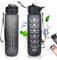 Gofady 1L Sports Water Bottles, Water Bottle with Time Marker and Straw, BPA Free,Leak Proof, Tritan Plastic, Motivational Large Drinking Bottle for Gym Outdoor Running Cycling Hiking (Black)
