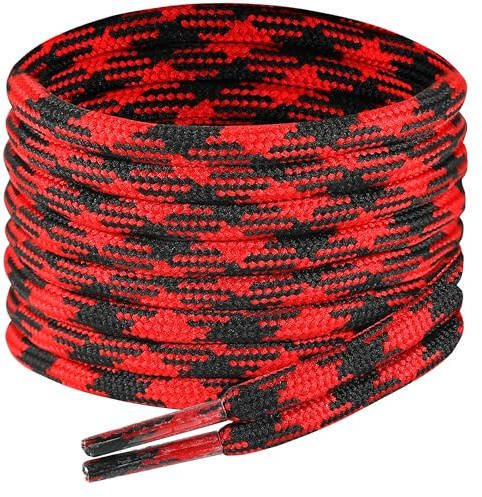 7STROBBS 2 PAIRS Strong Work Boot Laces, Heavy Duty Round Shoelaces for Walking Boots, Trainers Shoes, Hiking Boots, Safety Boots, Thick Shoe Lace Black Red 90CM