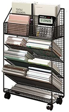Étagère Bibliothèque de Bureau Mobile à 5 Niveaux, bibliothèque sur Pied avec roulettes, étagère de Rangement pour Livres, Organisateur de Rangement de Bureau avec roulettes, pour Bureau à d