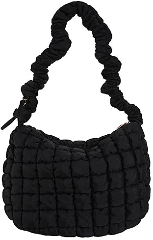 LYEAA Frauen Schulter Tote Bag Plissee Blasen Weibliche Weste Unterarmtasche Tragbare Bubble Flower Tote Taschen Frauen Wolke Blasen Schultertaschen for Frauen Geburtstagsgeschenke, Schwarz , 25*11*18