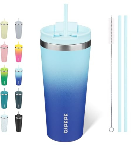 BJPKPK Acier Inoxydable Tasse Isotherme avec Poignée et Paille Voyage Café, 650 ml Réutilisable Tasses Isotherme, Ciel