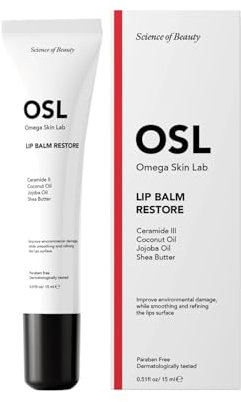 OSL Omega Skin Lab Lippenbalsam für trockene, rissige und beschädigte Lippen – ohne Parabene, dermatologisch getestet, mit Ceramid 3, Kokosöl, Jojobaöl und Sheabutter – 15 ml