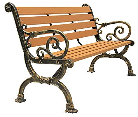 Park- Garten- Innenhof-Freizeitbank Terrassenbank im Retro-Stil 2–3-Sitzer-Außenbank aus Kunststoff und Holz wetterfeste Verandabank mit Gusseisenrahmen (Schwarz 125 cm) (Schwarz 125 cm) (Bronze